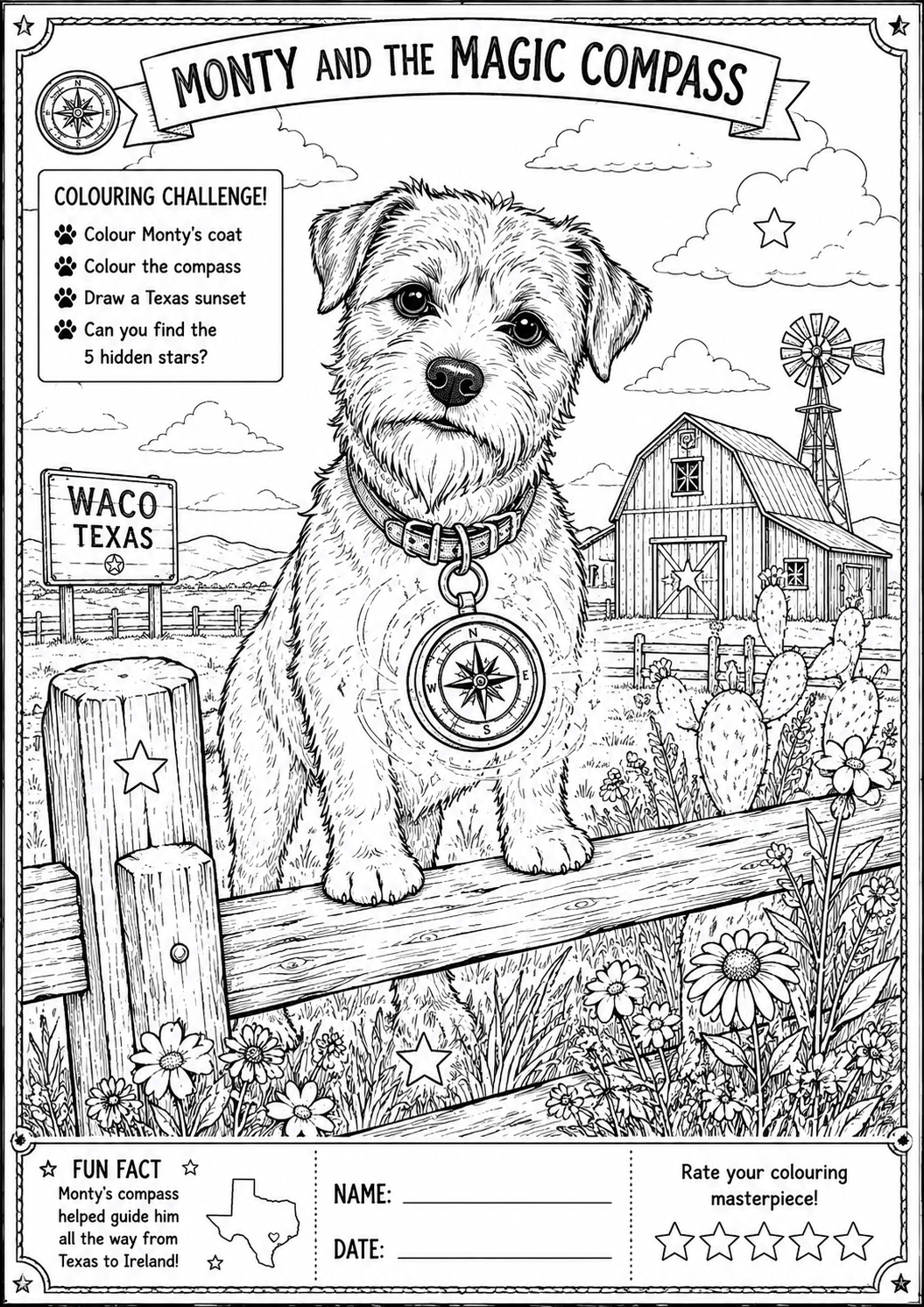 Monty and the Magic Compass colouring page preview